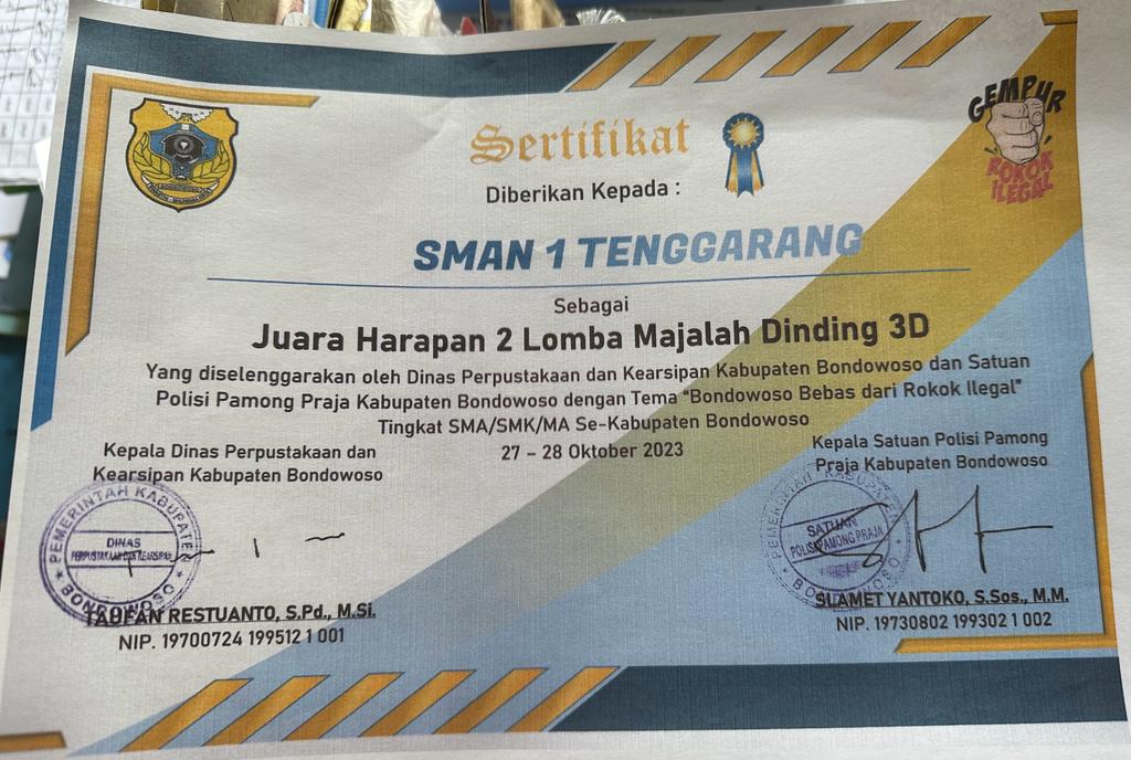 Juara Harapan 2 Lomba Majalah Dinding 3D Tingkat SMA/SMK/MA Se-Kabupaten Bondowoso Pada Tgl 27-28 Oktober 2023.