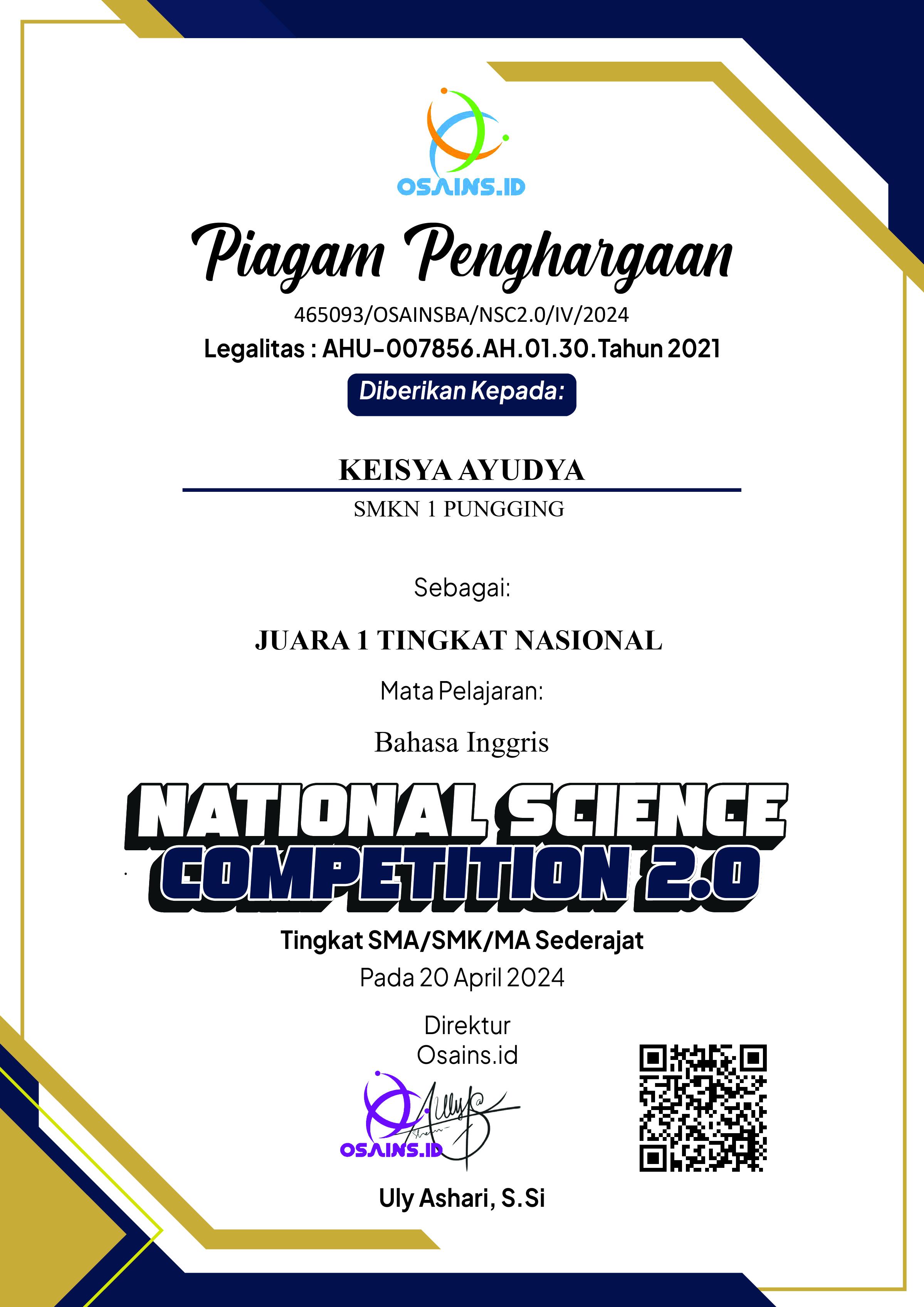 National science competition 2.0 Mata Pelajaran Bahasa Inggris